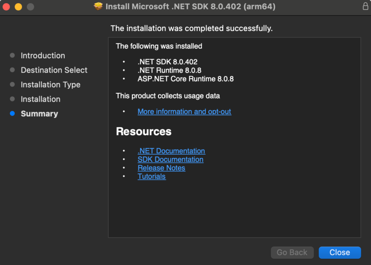 dotnet Installation Successful dotnet Installation Successful